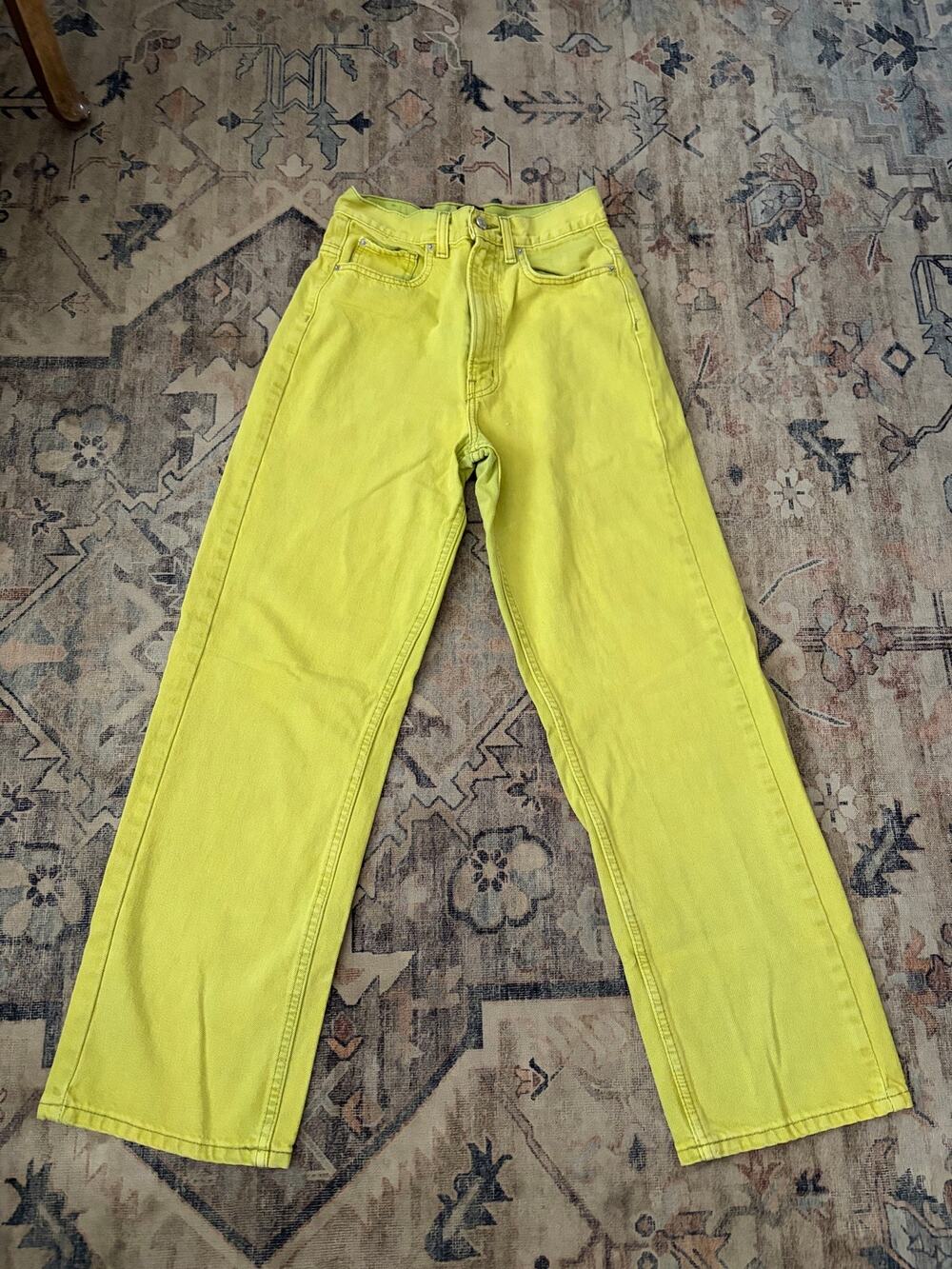 BDG Urban Outfitters High Rise Loose Baggy Jeans Womens 25 Lime Green Wide Leg